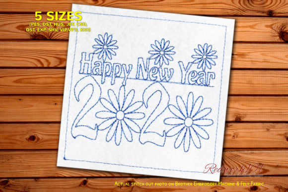 Flower Design New Year 2020 Redwork