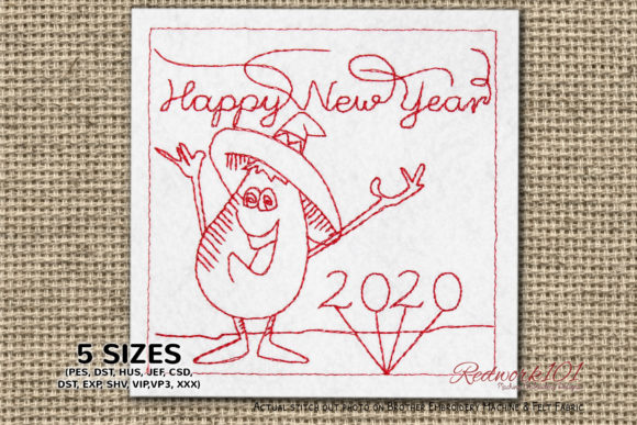 Happy Cartoon Eggplant Redwork
