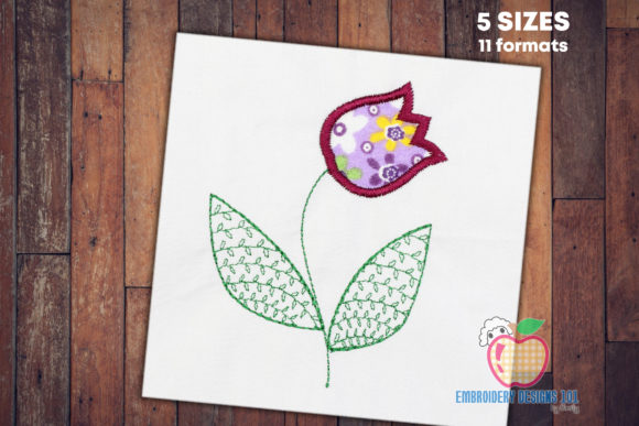 Tulip Flower with the Leaves Applique
